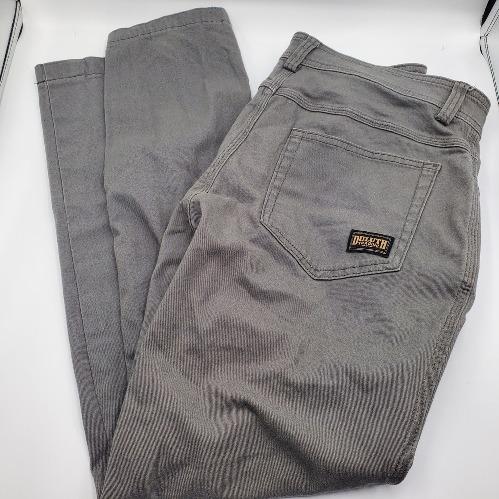 Duluth Trading Co Duluthflex Fire Hose Slim Fit Gray Canvas Pants 34x31 Mens